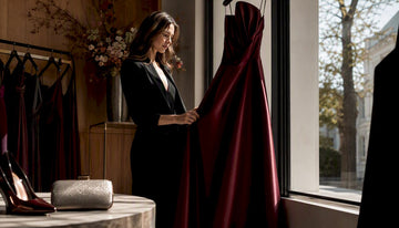 Close-up elegant silk evening gown detail