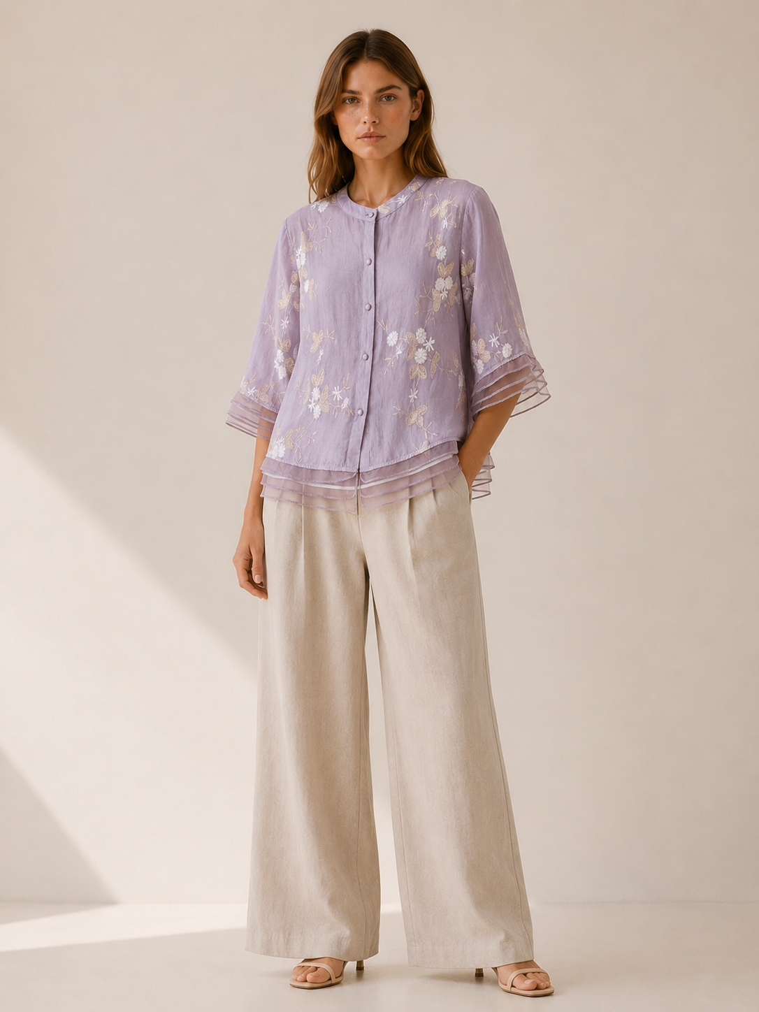 Amelie | Embroidered Floral Blouse with Lightweight Fabric | Relaxed Fit Top