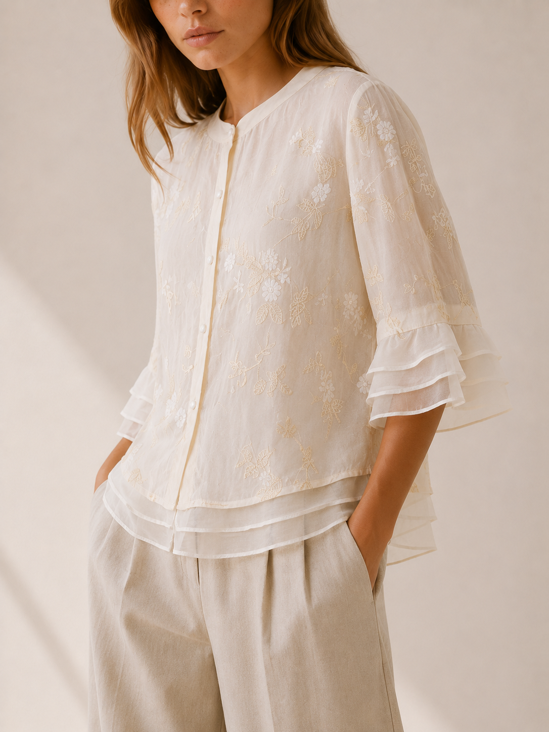Amelie | Embroidered Floral Blouse with Lightweight Fabric | Relaxed Fit Top