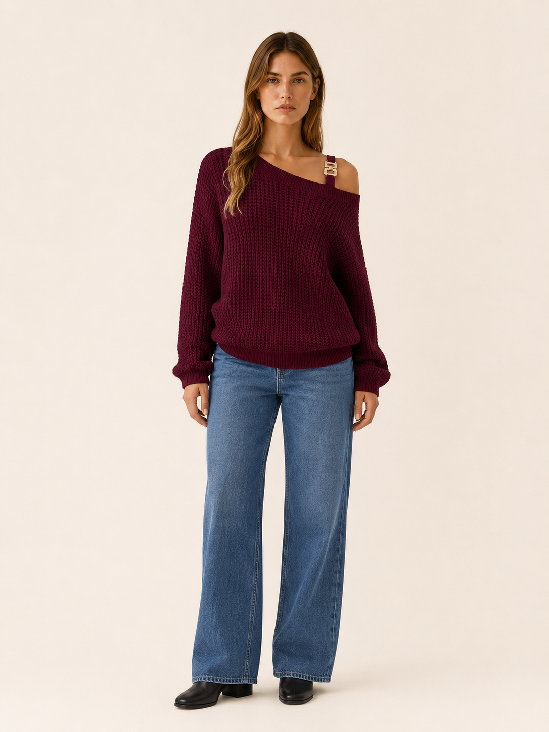 Ismeria | Asymmetric Neck Sweater with Long Sleeves