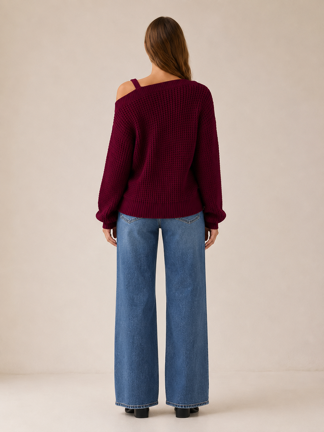 Ismeria | Asymmetric Neck Sweater with Long Sleeves