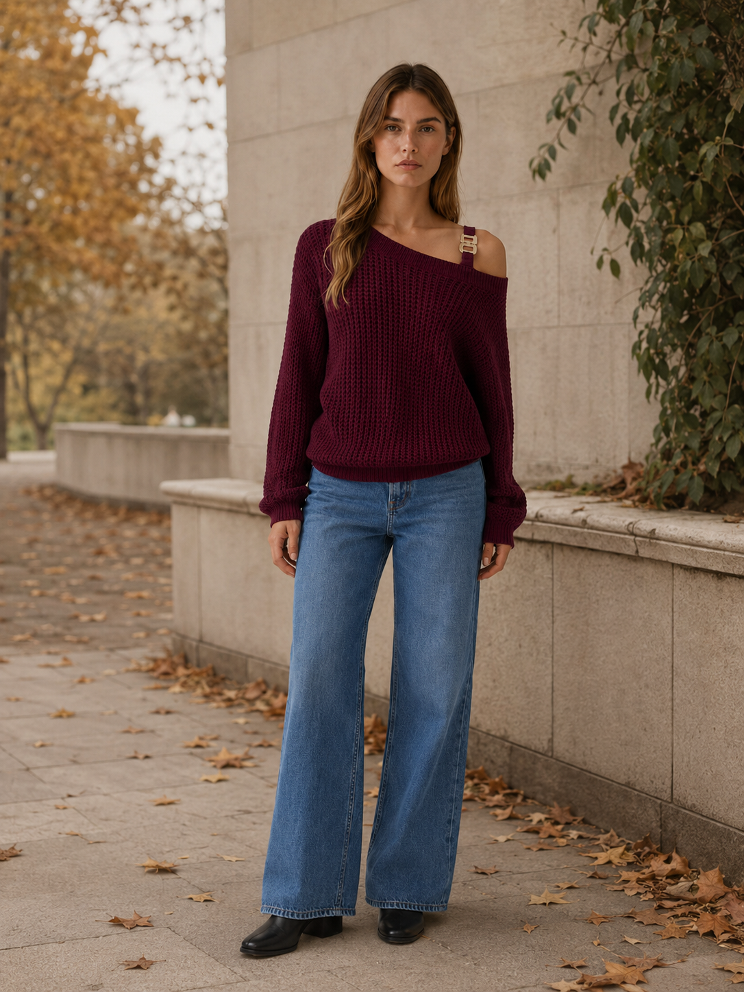 Ismeria | Asymmetric Neck Sweater with Long Sleeves