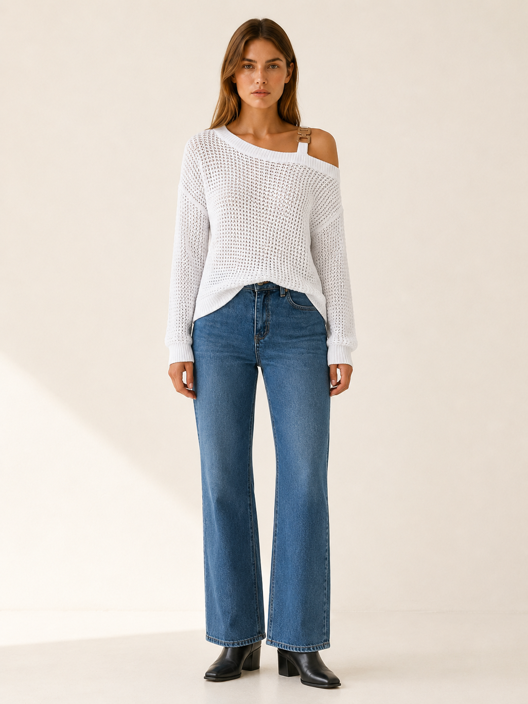 Ismeria | Asymmetric Neck Sweater with Long Sleeves