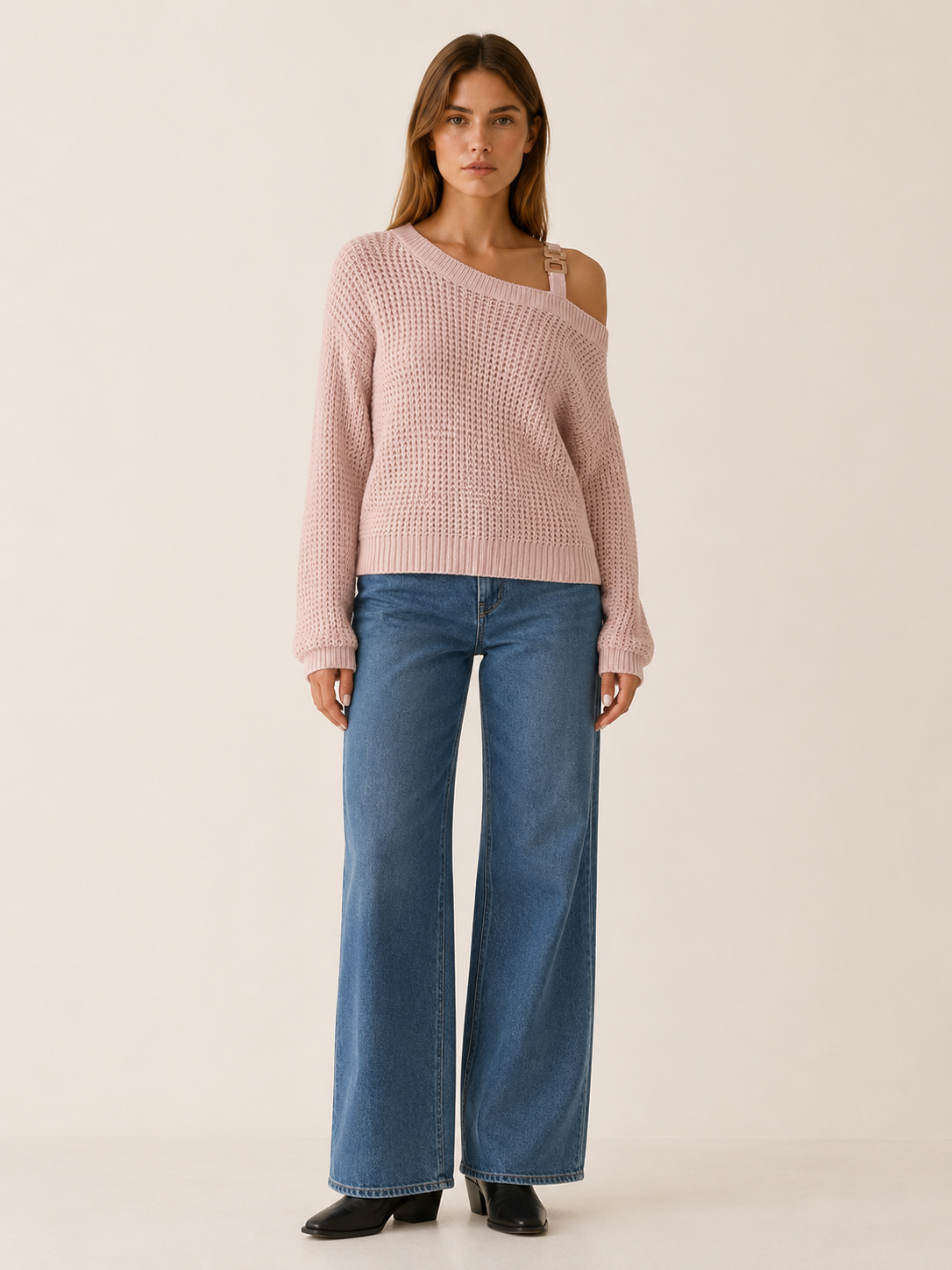 Ismeria | Asymmetric Neck Sweater with Long Sleeves