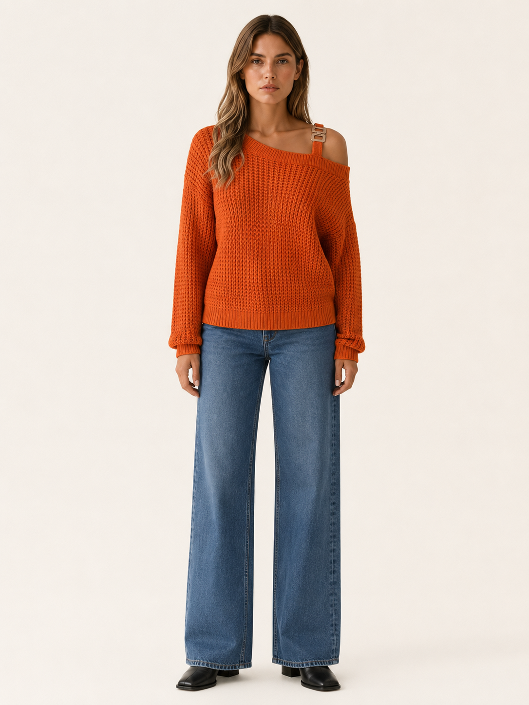 Ismeria | Asymmetric Neck Sweater with Long Sleeves