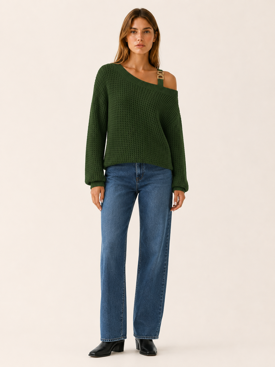 Ismeria | Asymmetric Neck Sweater with Long Sleeves