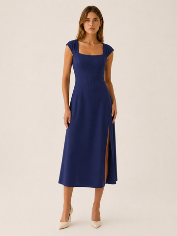 Iris | Bustier Midi Dress with Side Slit
