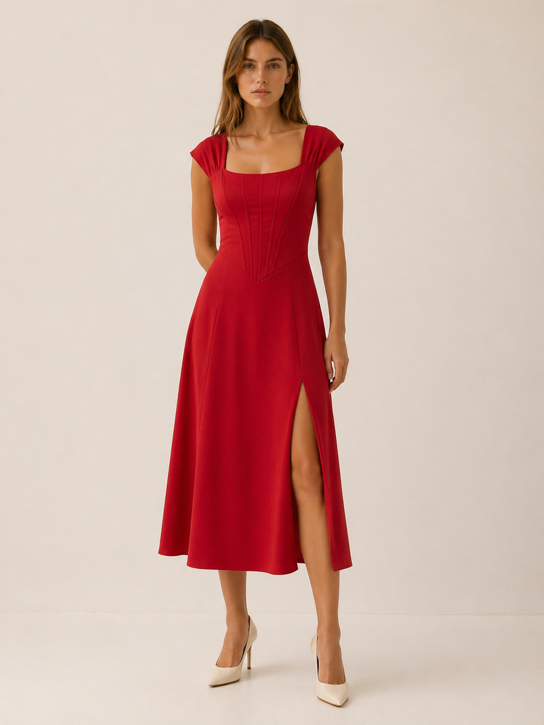 Iris | Bustier Midi Dress with Side Slit
