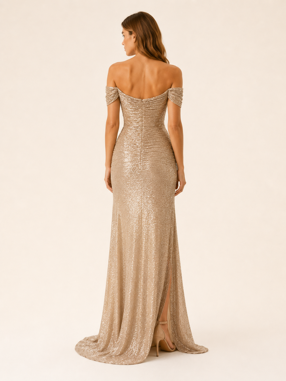 Celeste | Sequin Party Dress with Slash Neck and Side Cut Out