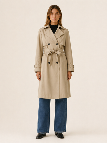 Melisande | Women’s Long Trench Coat with Tie Waist