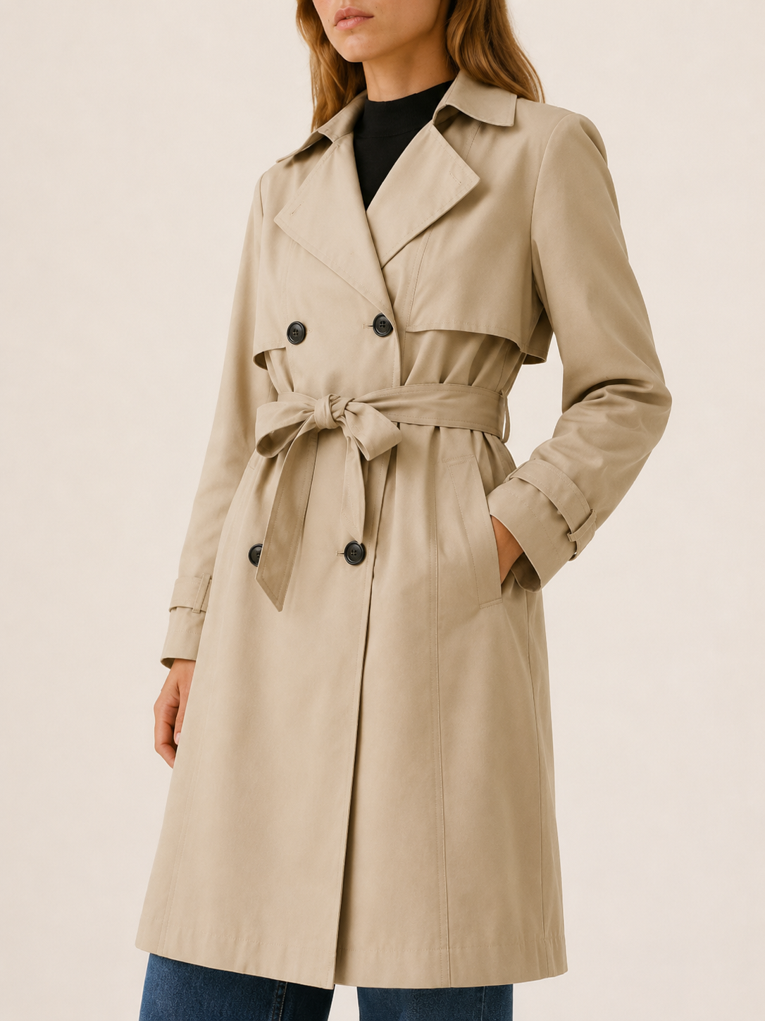 Melisande | Women’s Long Trench Coat with Tie Waist