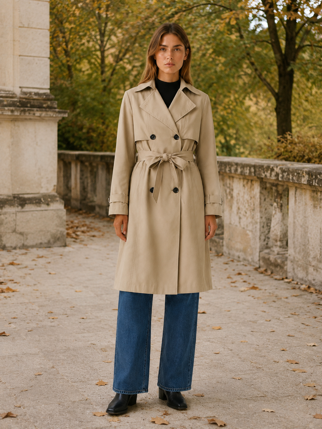Melisande | Women’s Long Trench Coat with Tie Waist