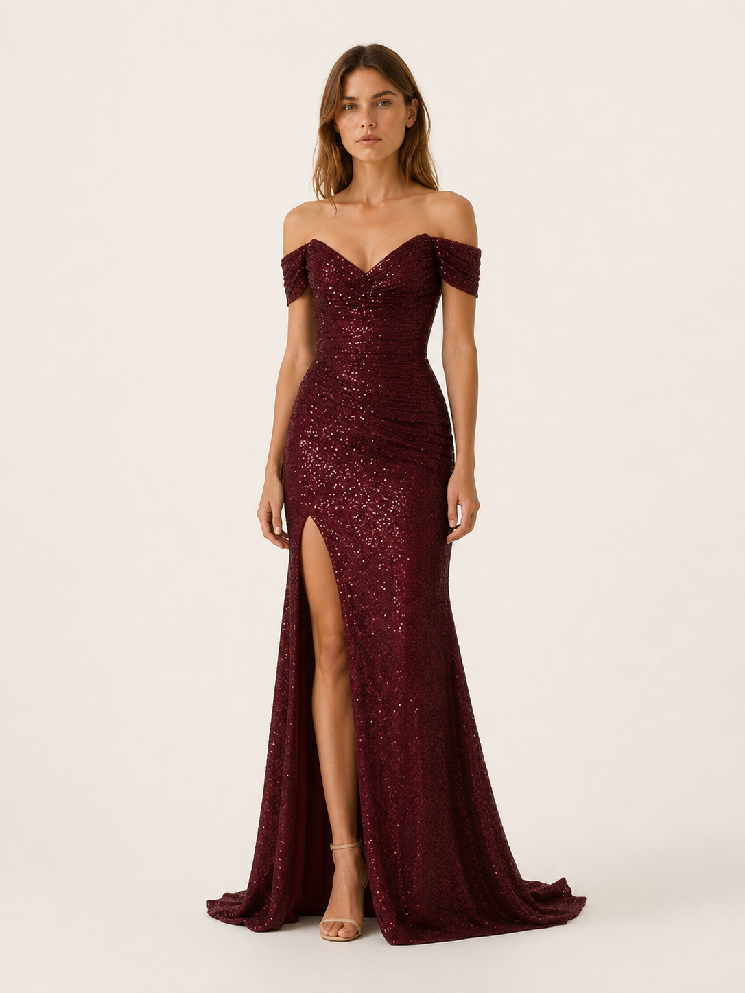 Celeste | Sequin Party Dress with Slash Neck and Side Cut Out