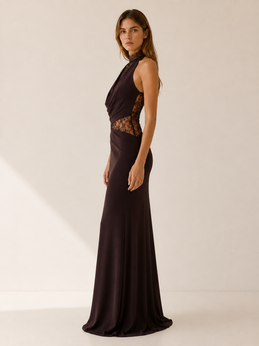 Ravella | Halter Neck Maxi Dress with Lace Panel Detail