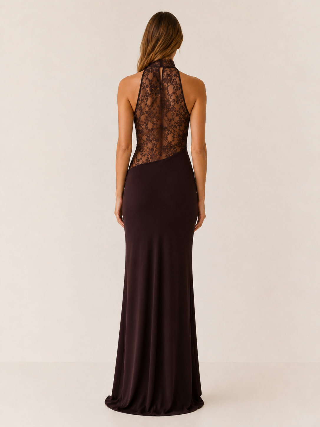 Ravella | Halter Neck Maxi Dress with Lace Panel Detail
