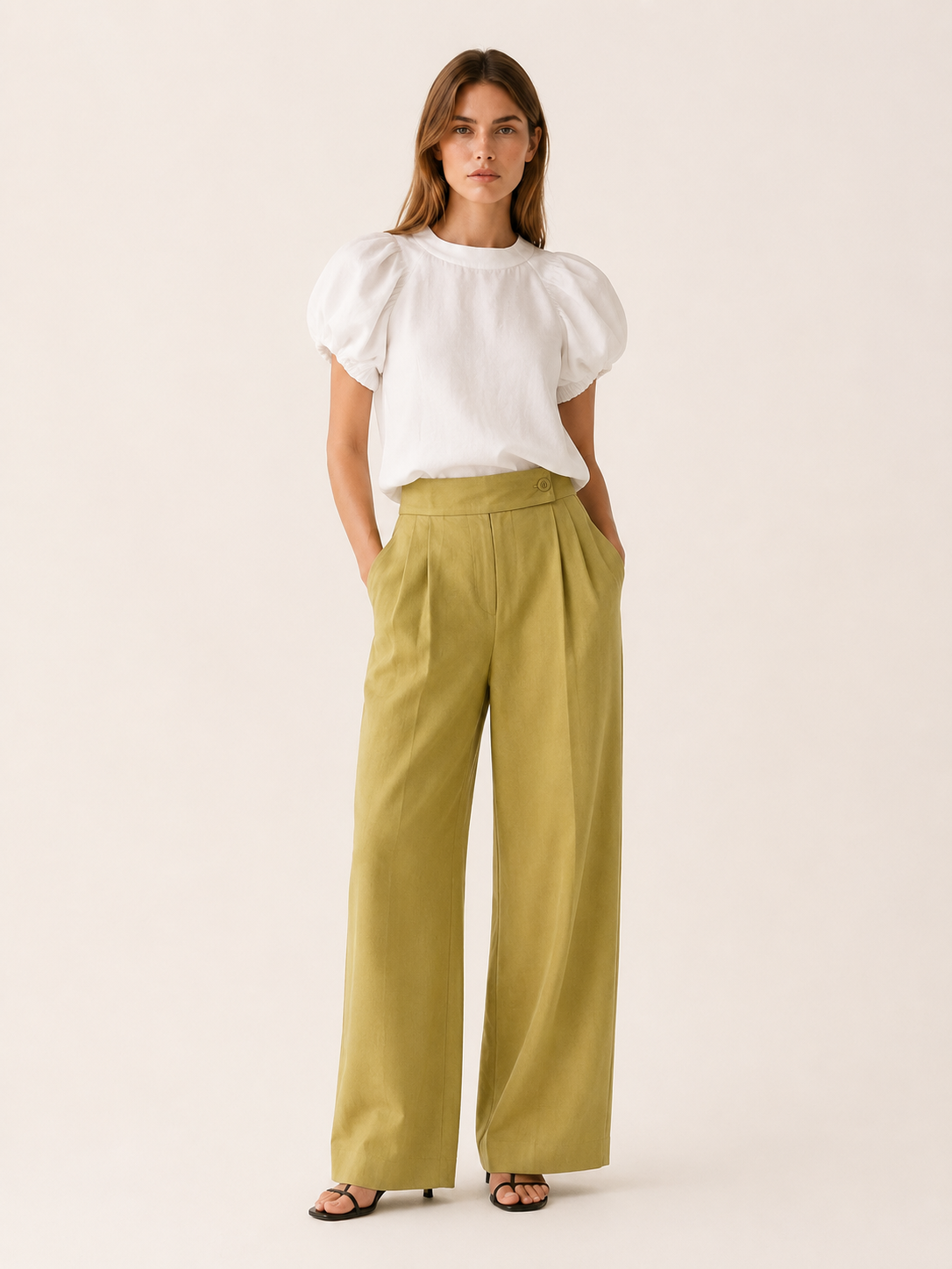 Amelia | Puff Sleeve Cotton Top with Loose Fit Blue Cotton T-Shirt