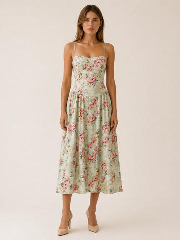 Mila | Corset Midi Dress with Sweetheart Neck