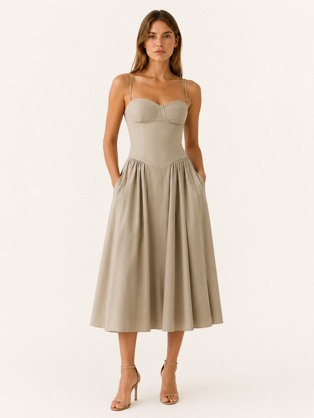 Mila | Corset Midi Dress with Sweetheart Neck