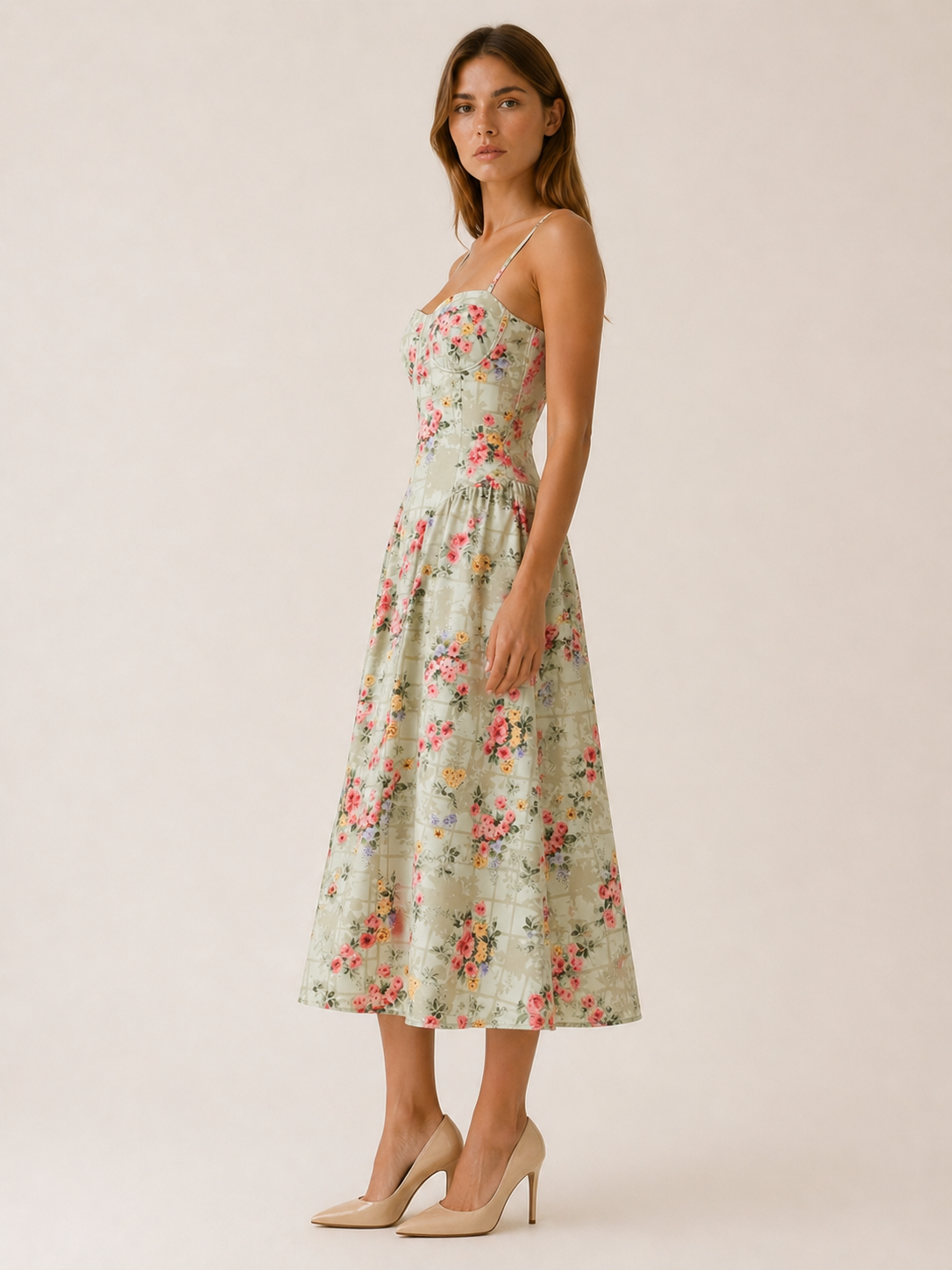 Mila | Corset Midi Dress with Sweetheart Neck