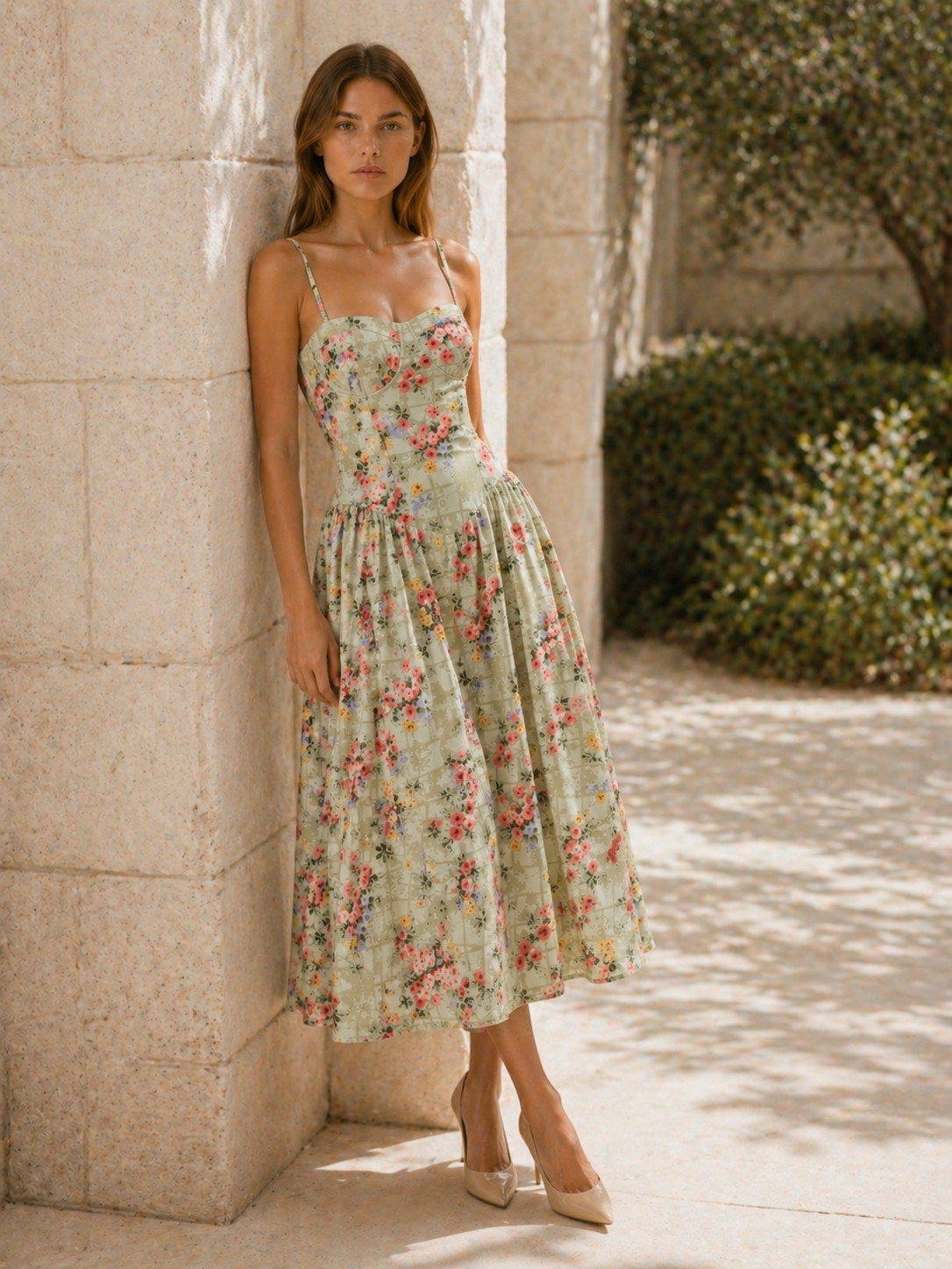 Mila | Corset Midi Dress with Sweetheart Neck