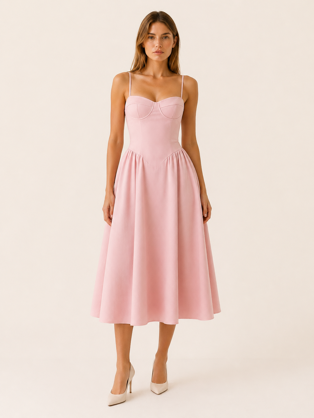 Amelia | Midi Dress with Corset Bodice and A-Line Skirt