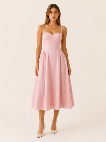 Amelia | Midi Dress with Corset Bodice and A-Line Skirt