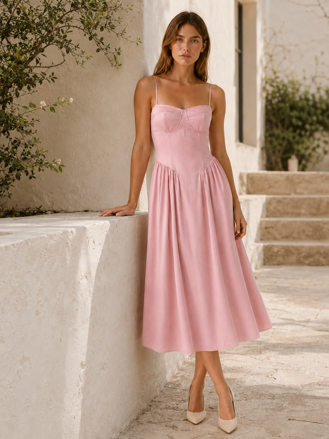 Corset Bodice Midi Dress with A-Line Skirt – JV London