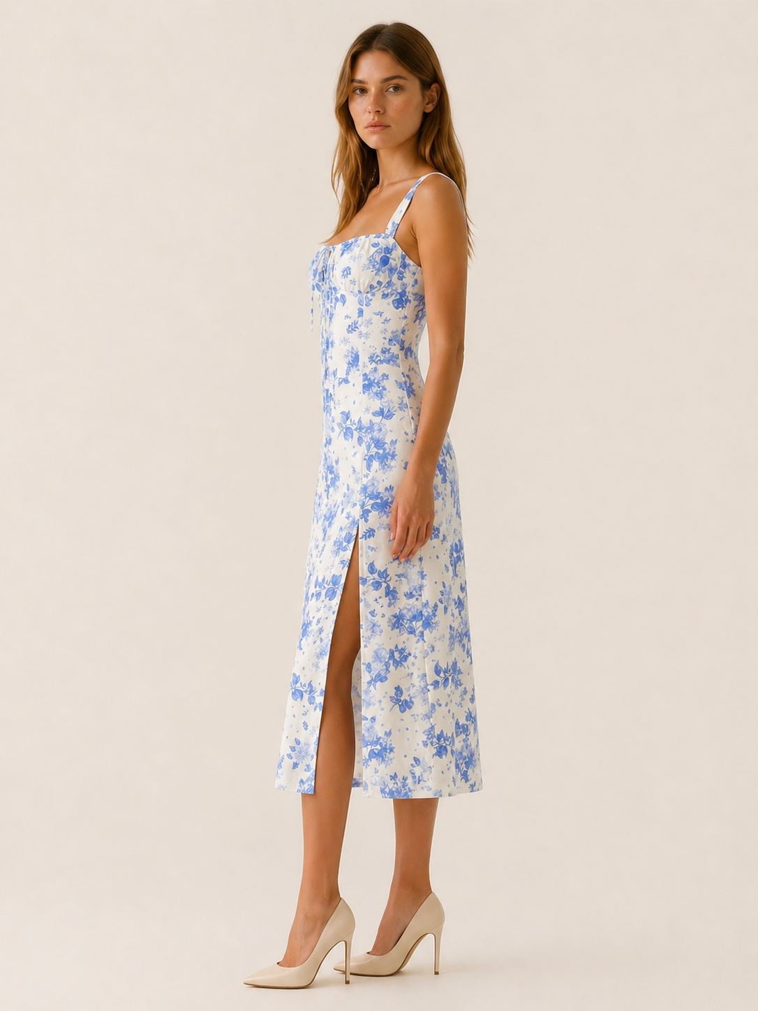 Daphne | Floral Midi Sundress with Lace Up Detail