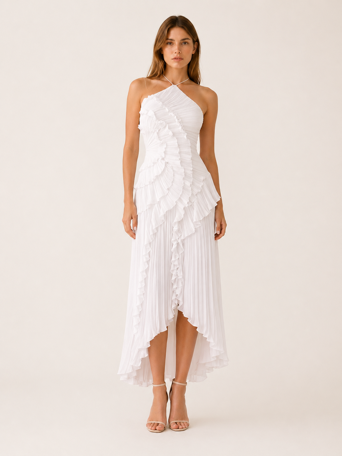 Luna | Halter Neck Maxi Dress with Ruffle Detail