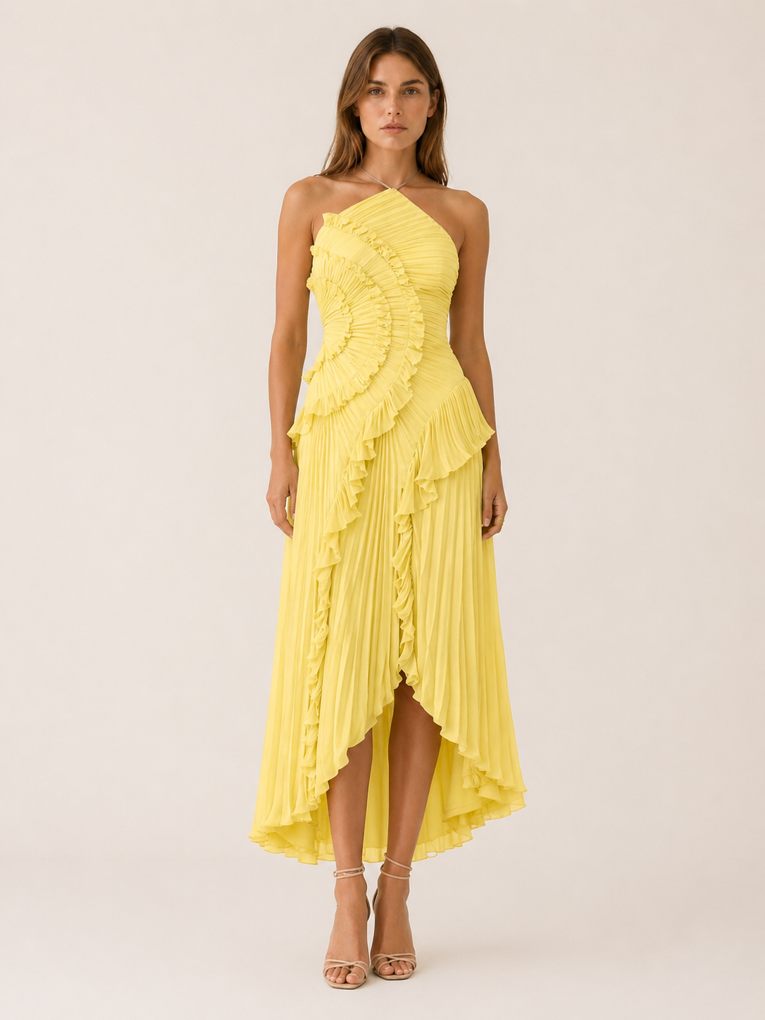 Luna | Halter Neck Maxi Dress with Ruffle Detail