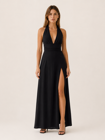 Nora | Halter Neck Maxi Dress with Side Slit