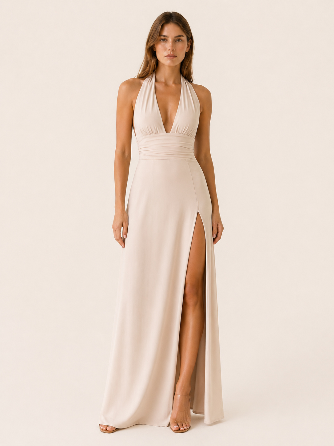 Nora | Halter Neck Maxi Dress with Side Slit