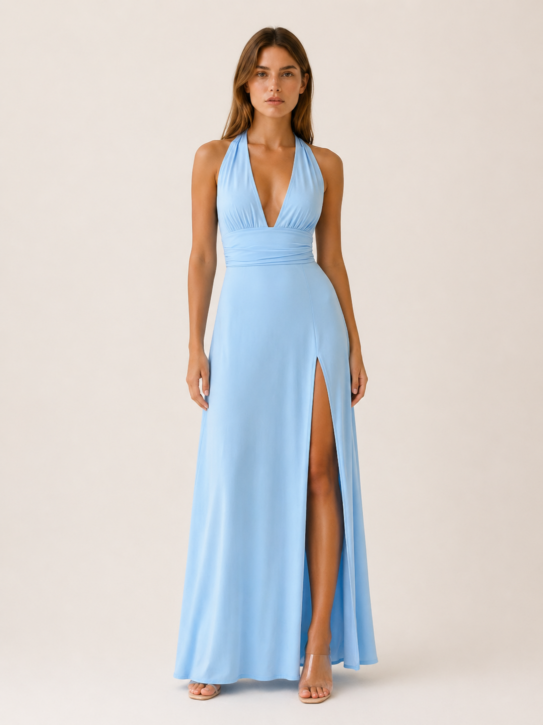 Nora | Halter Neck Maxi Dress with Side Slit