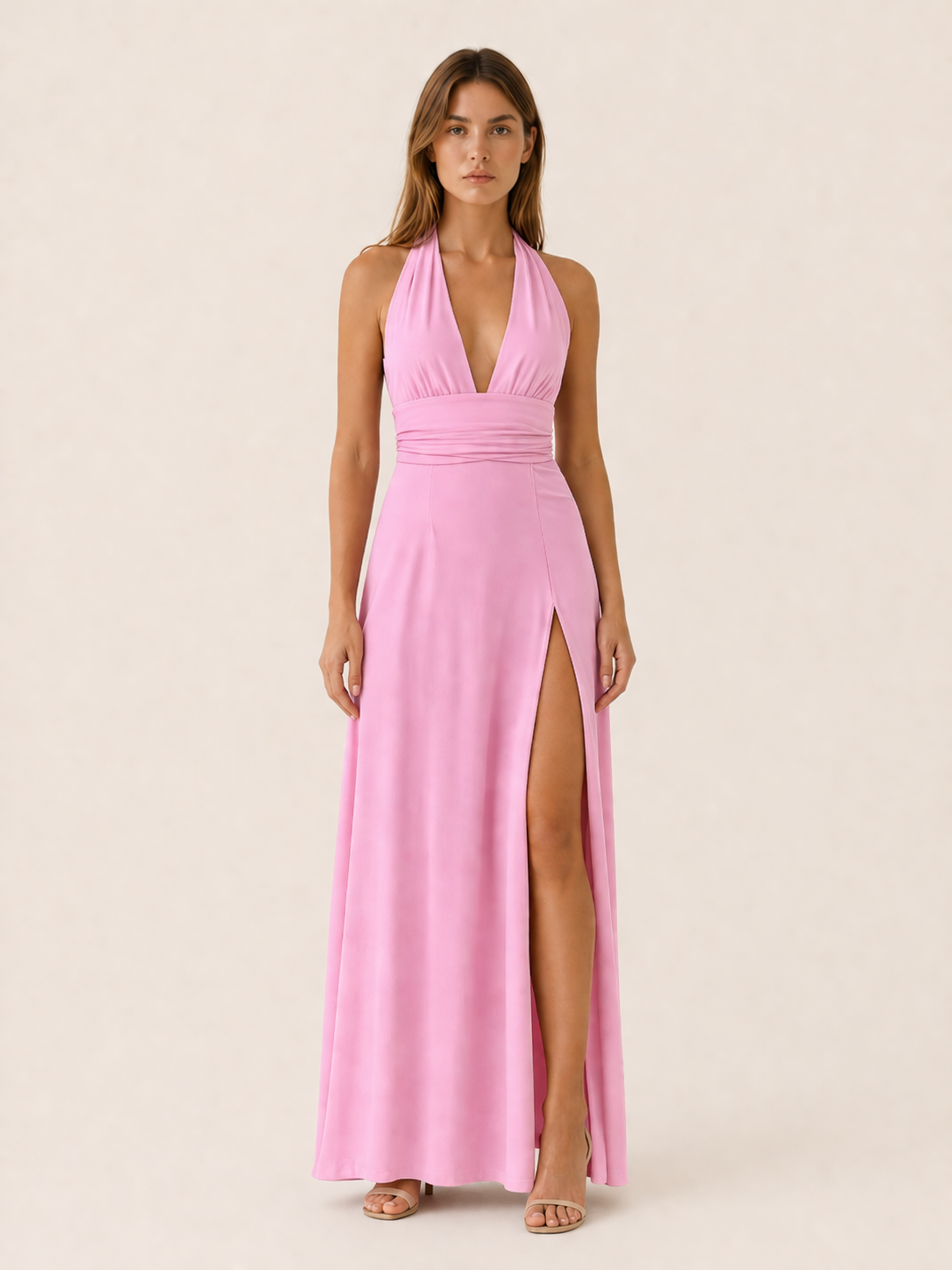 Nora | Halter Neck Maxi Dress with Side Slit