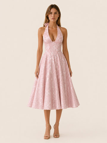 Aria | Halter Neck Midi Dress with Corset Bodice