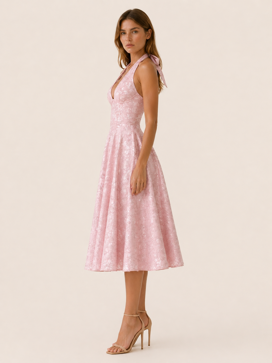 Aria | Halter Neck Midi Dress with Corset Bodice