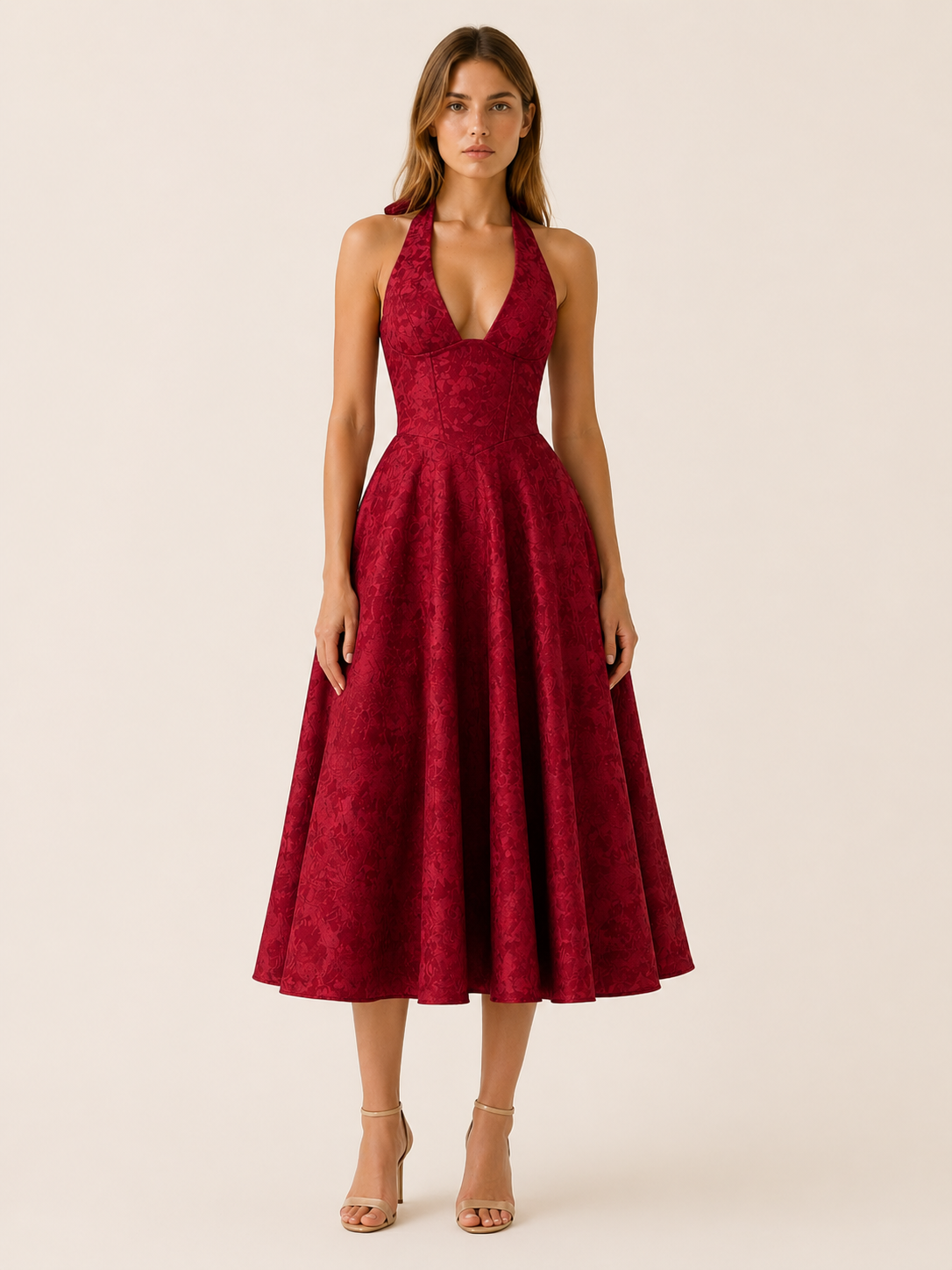 Aria | Halter Neck Midi Dress with Corset Bodice