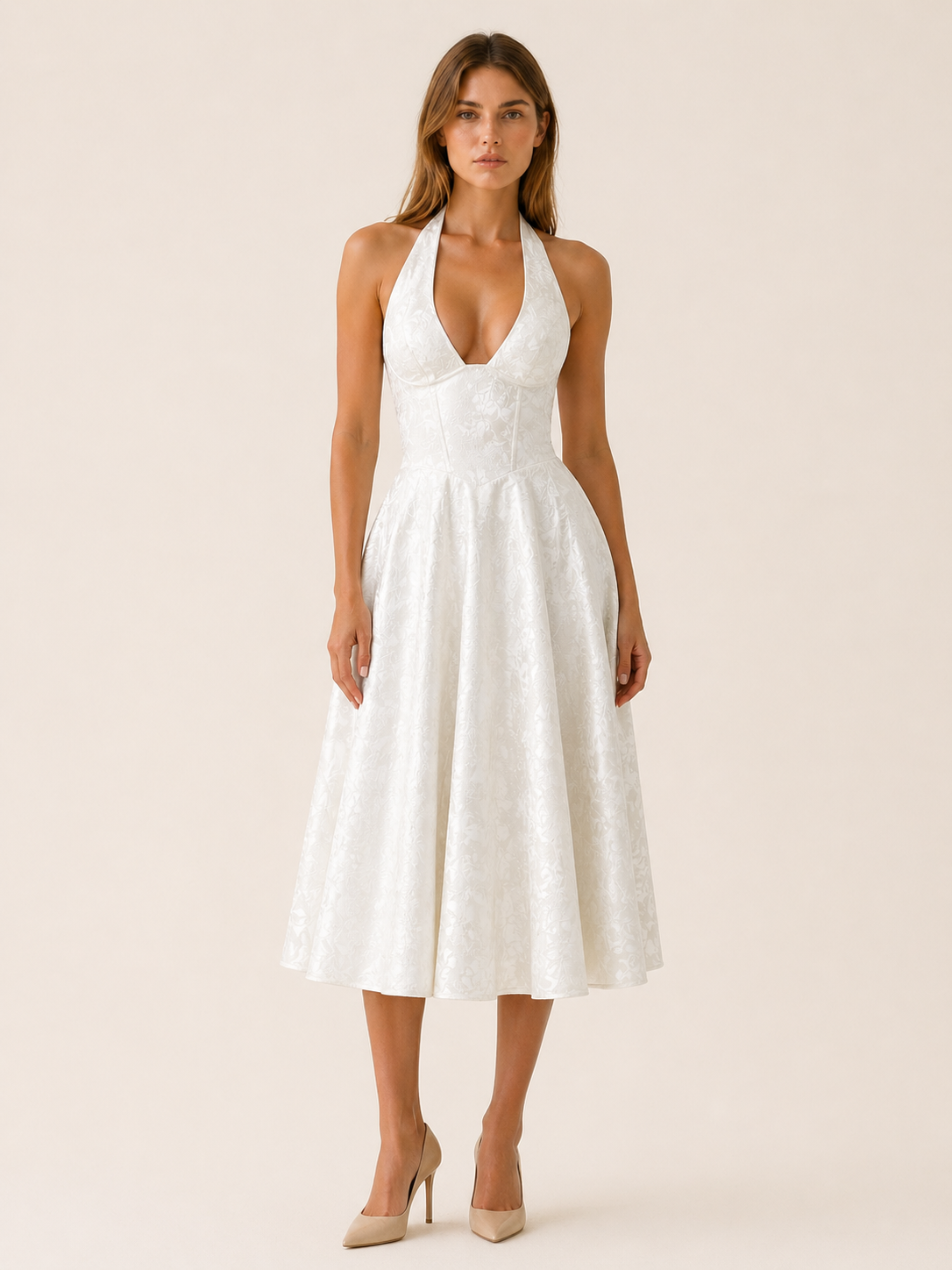 Aria | Halter Neck Midi Dress with Corset Bodice