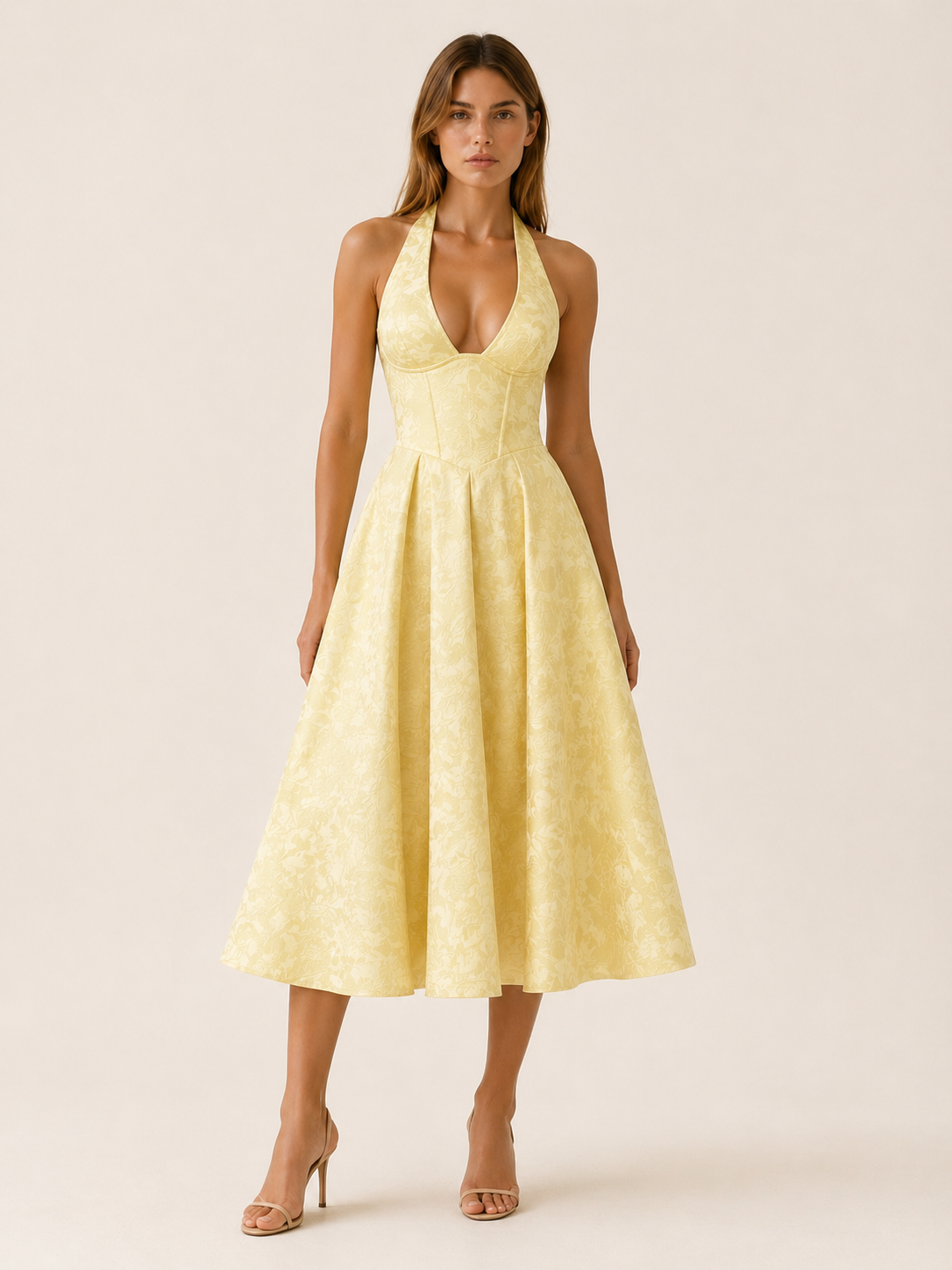 Halter Neck Midi Dress with Corset Bodice – JV London