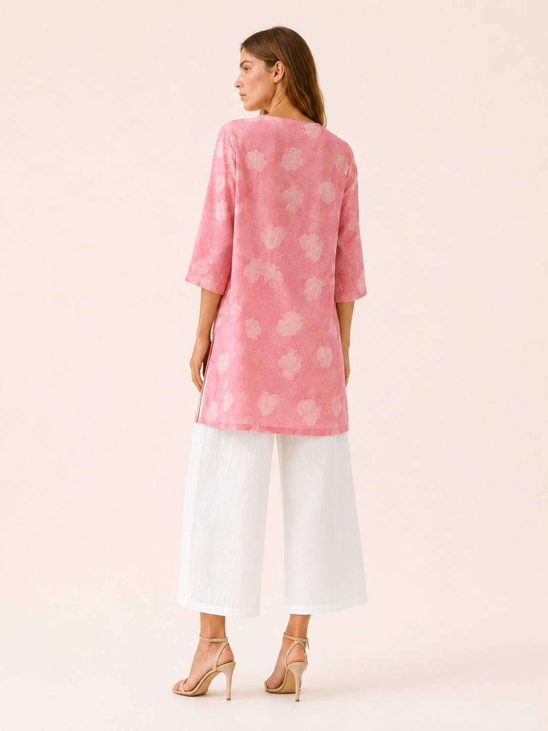 Isla | Linen Blend Top with Print Button Detail