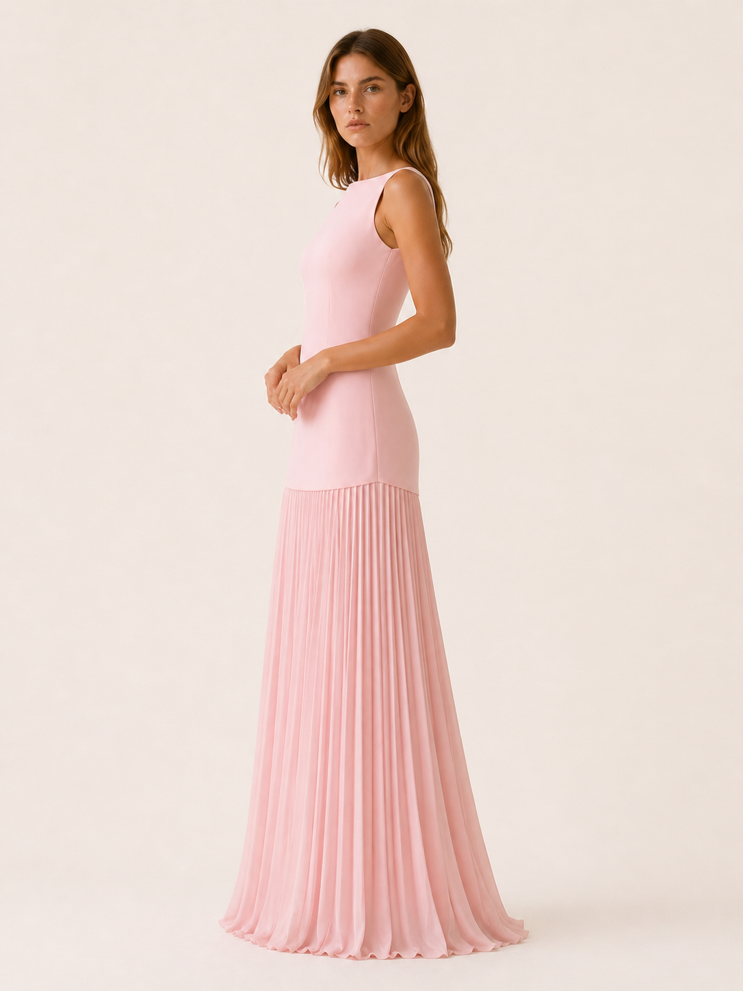 Elise | Pleated Maxi Dress with Boat Neck