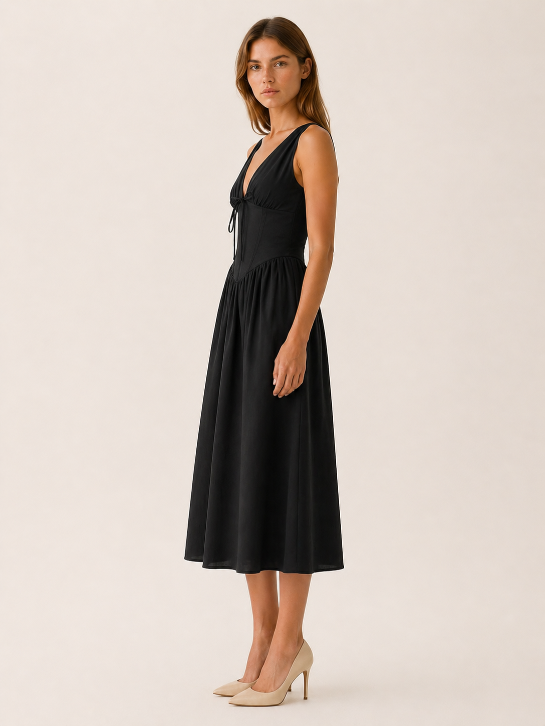 Freya | Plunge Midi Dress with Twist Front