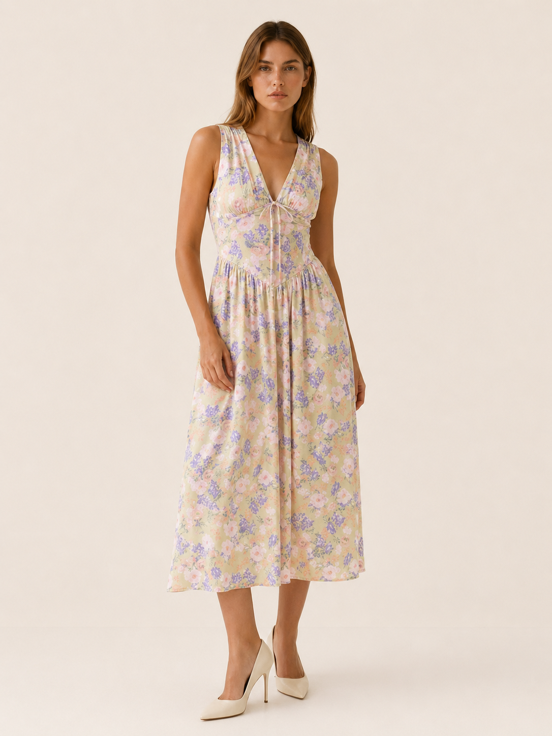 Freya | Plunge Midi Dress with Twist Front