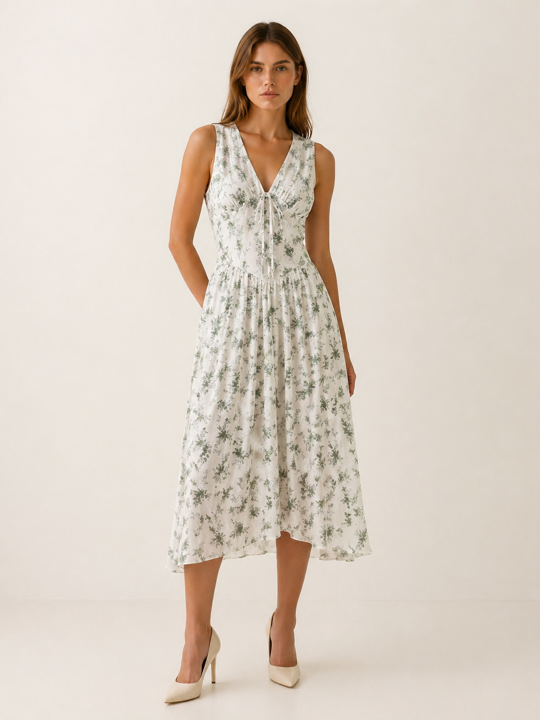 Freya | Plunge Midi Dress with Twist Front