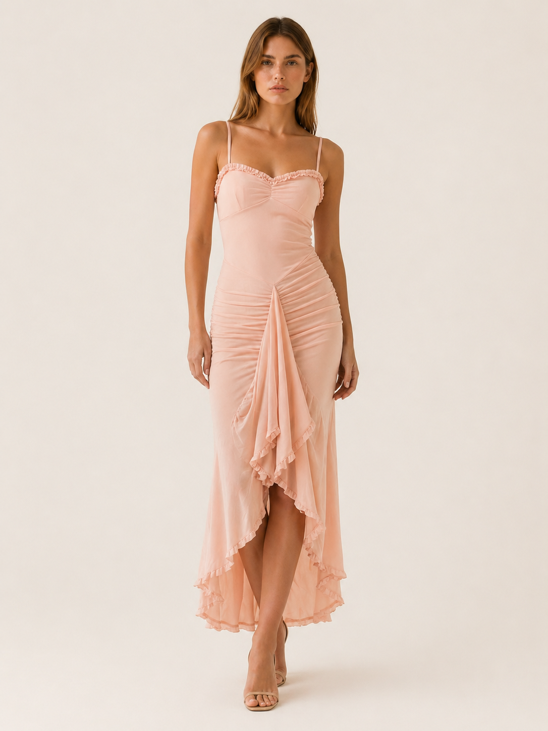 Adeline | Ruffle Maxi Dress with Ruched Detail