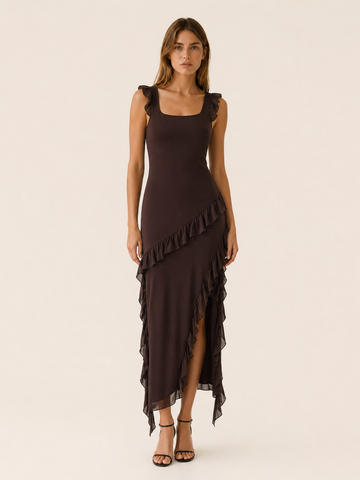 Delphine | Ruffled Maxi Dress with High Slit