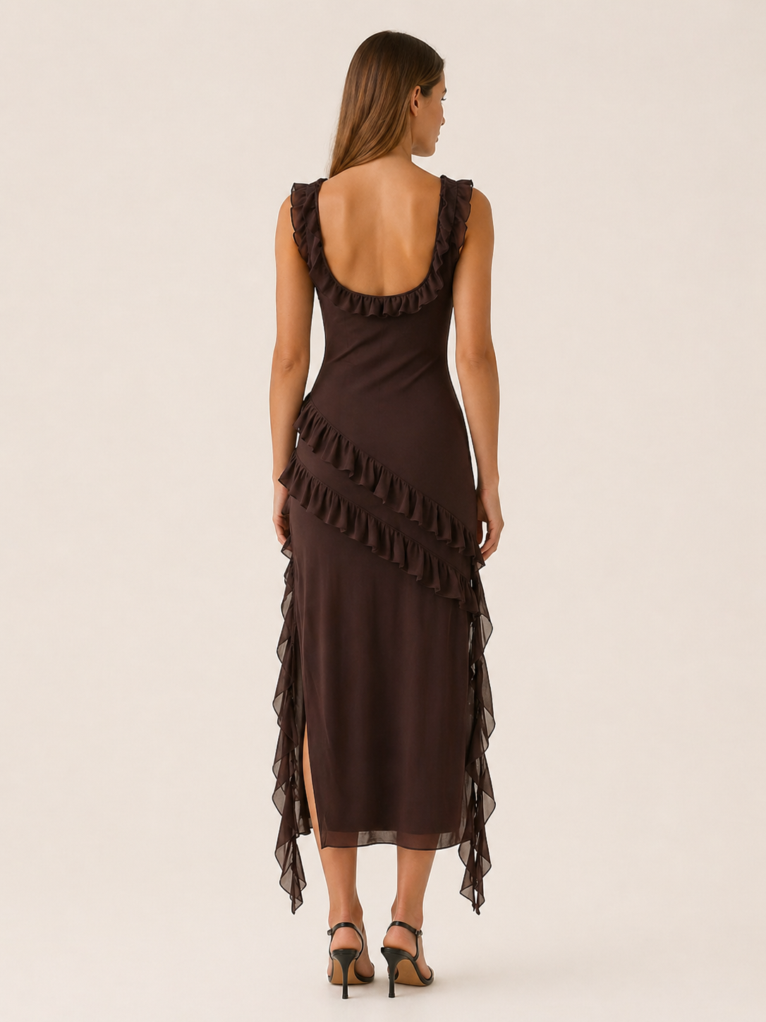 Delphine | Ruffled Maxi Dress with High Slit