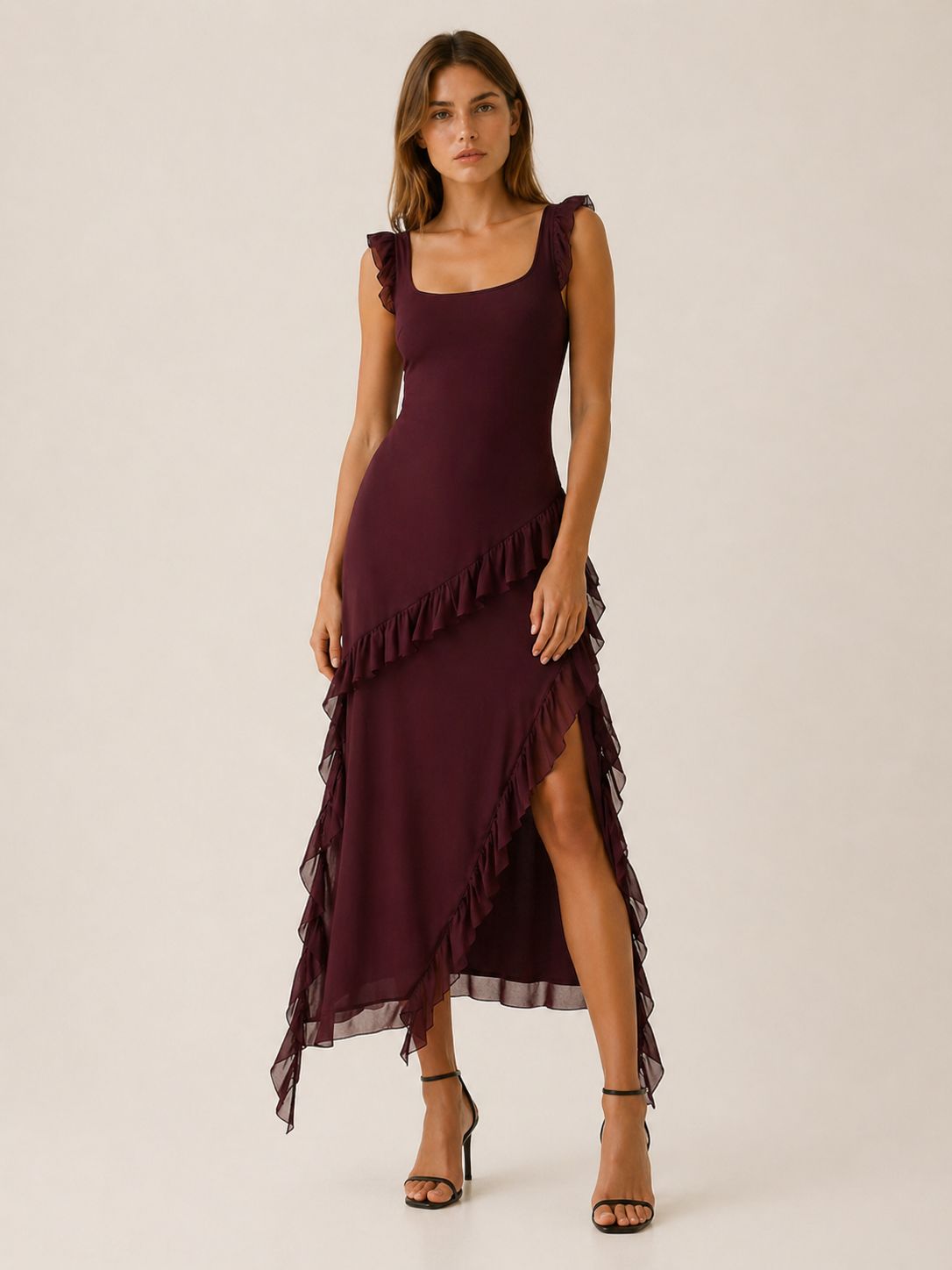 Delphine | Ruffled Maxi Dress with High Slit