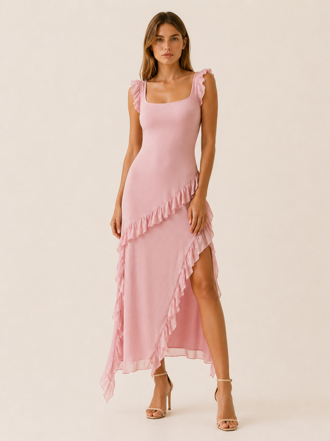 Delphine | Ruffled Maxi Dress with High Slit