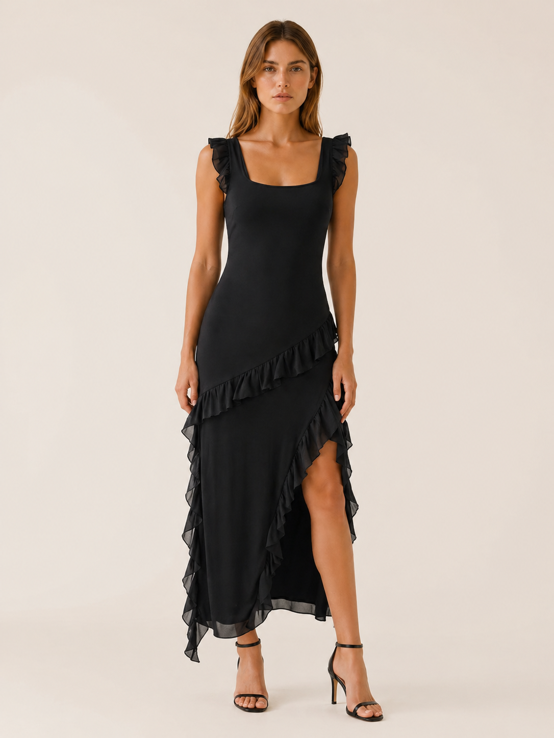 Delphine | Ruffled Maxi Dress with High Slit